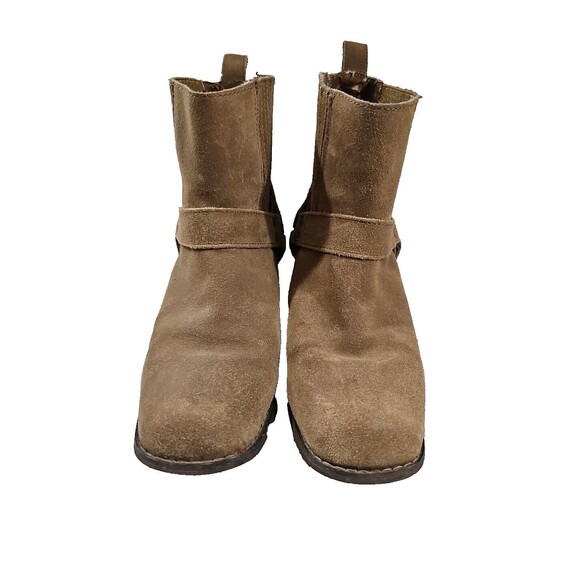 Very Volatile Boots Womens 8.5 Harness Strap Slip On Suede Wood Heel BoHo Casual - Picture 2 of 16